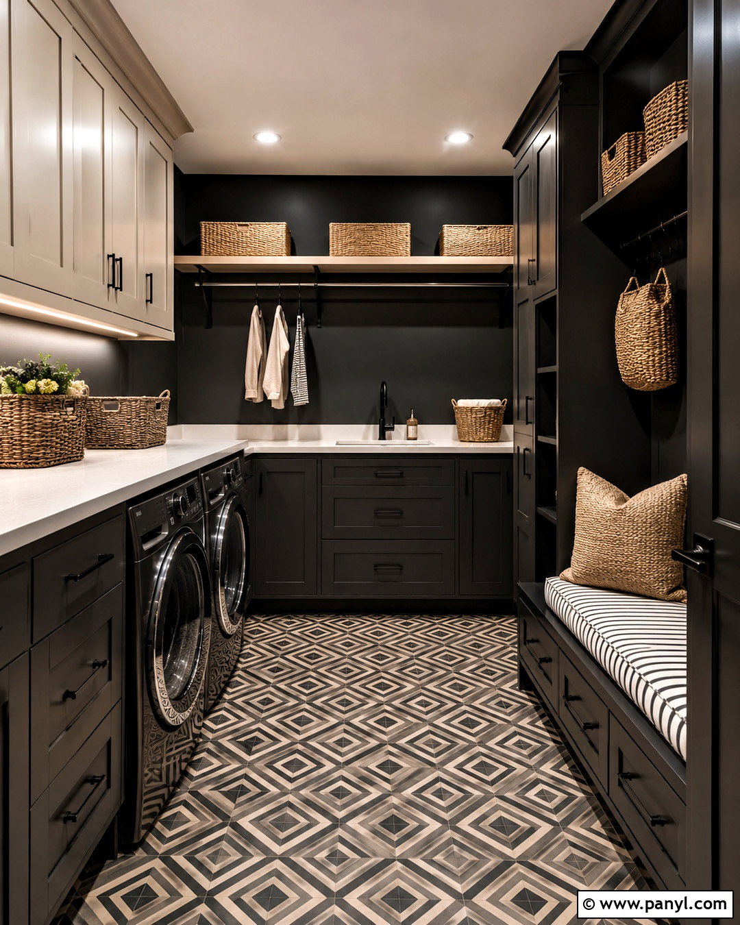 Dark Laundry Room With Patterned Tile - 20 dark laundry room ideas