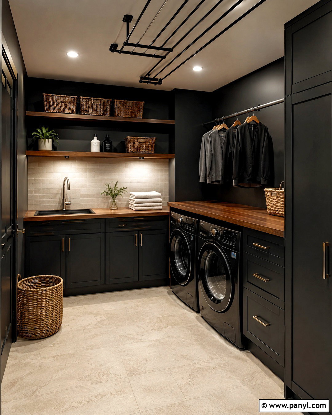 Dark Laundry Room With Wood Countertops - 20 dark laundry room ideas