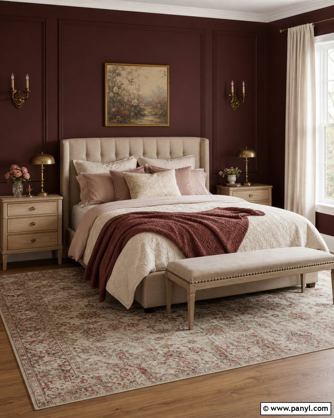 Dark Maroon Bedroom Walls With Blush Bedding - 20 Dark Maroon Walls