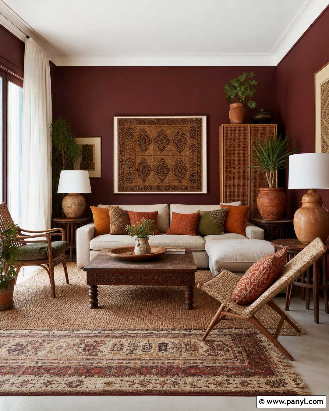 Dark Maroon Boho Living Room Walls - 20 Dark Maroon Walls