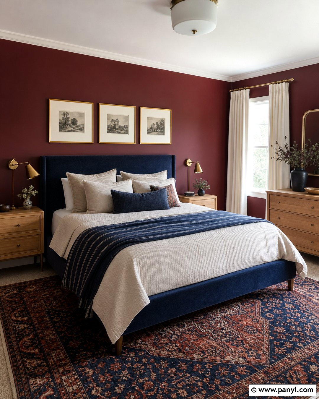 Dark Maroon Guest Bedroom Walls With Navy - 20 Dark Maroon Walls