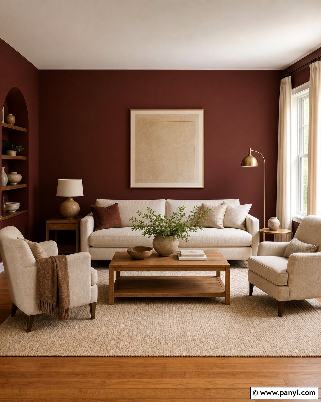 Dark Maroon Living Room Walls With Cream Furniture - 20 Dark Maroon Walls