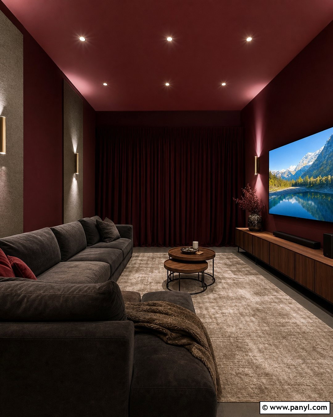 Dark Maroon Media Room Walls - 20 Dark Maroon Walls