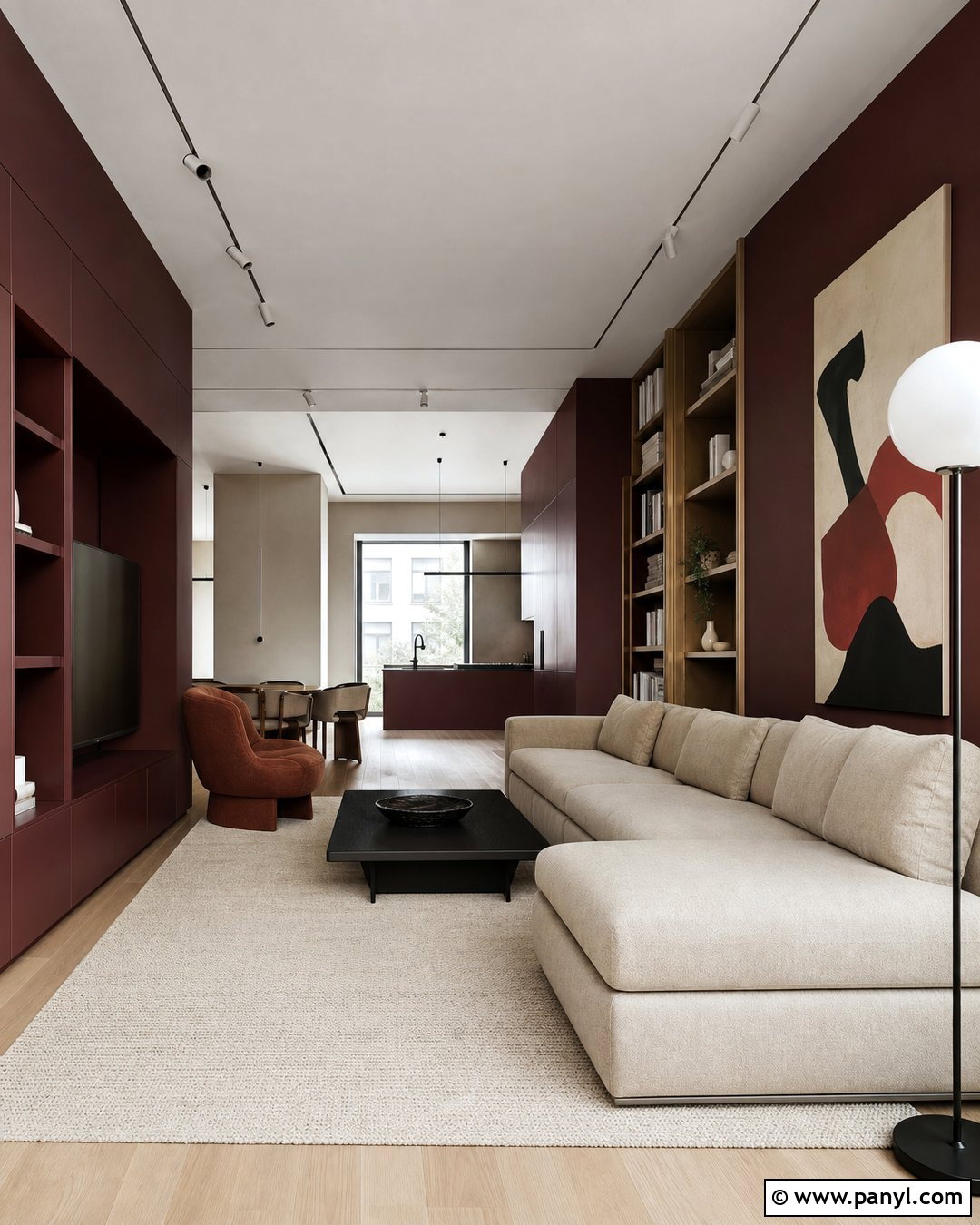 Dark Maroon Modern Apartment Walls - 20 Dark Maroon Walls
