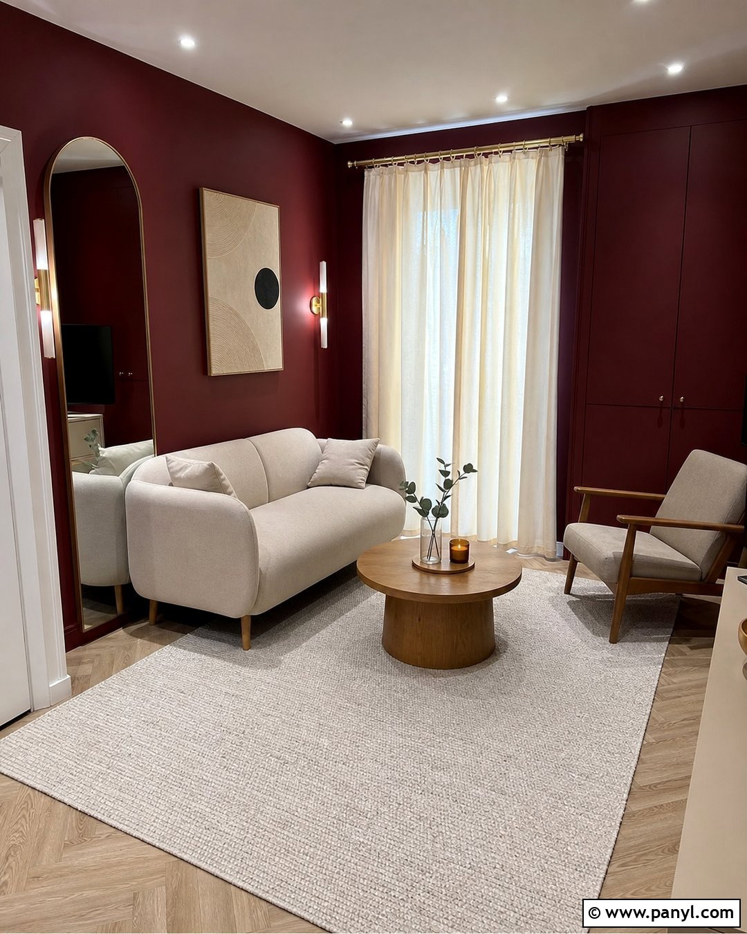 Dark Maroon Walls In A Small Living Room - 20 Dark Maroon Walls