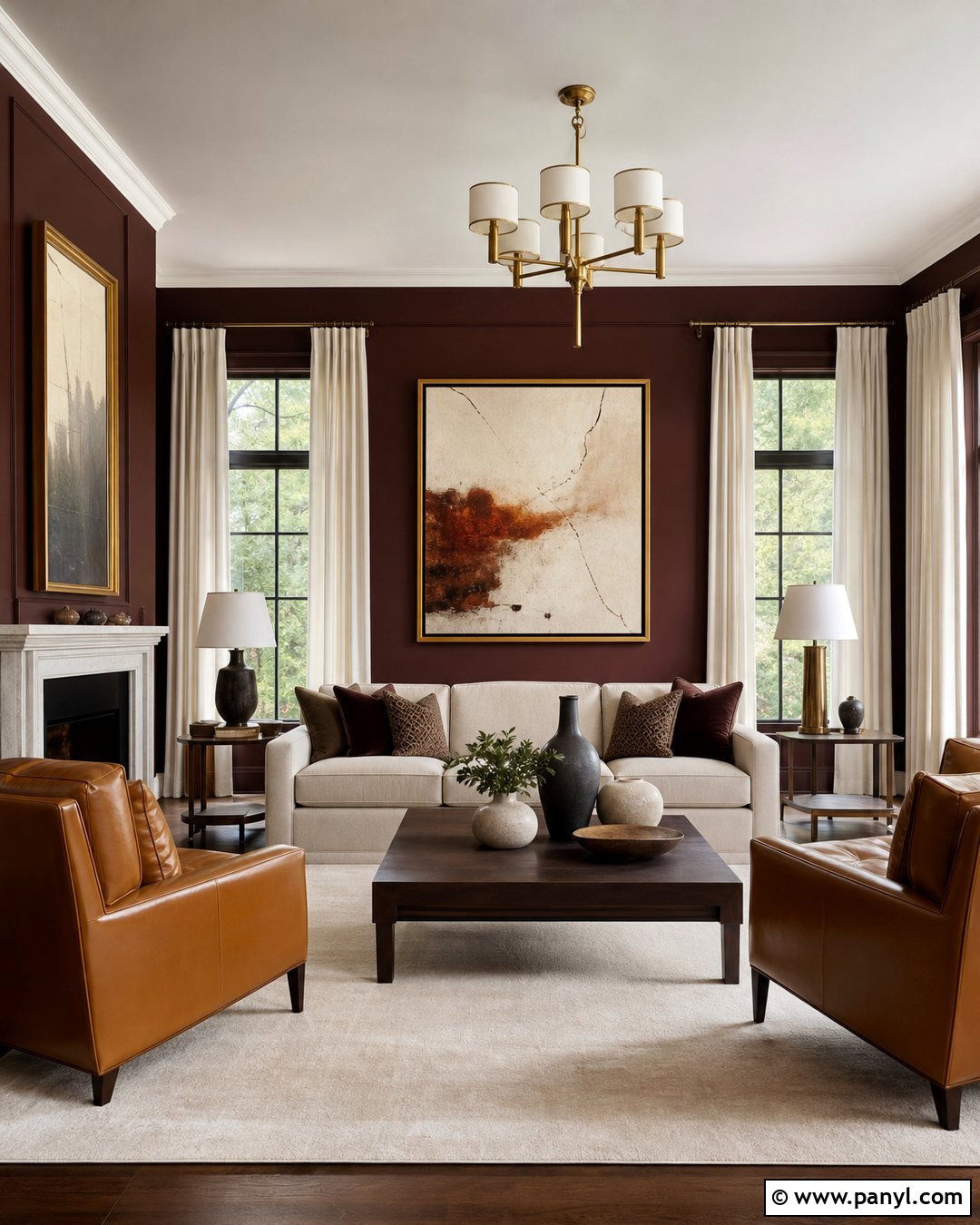 Dark Maroon Walls With Brass Accents - 20 Dark Maroon Walls