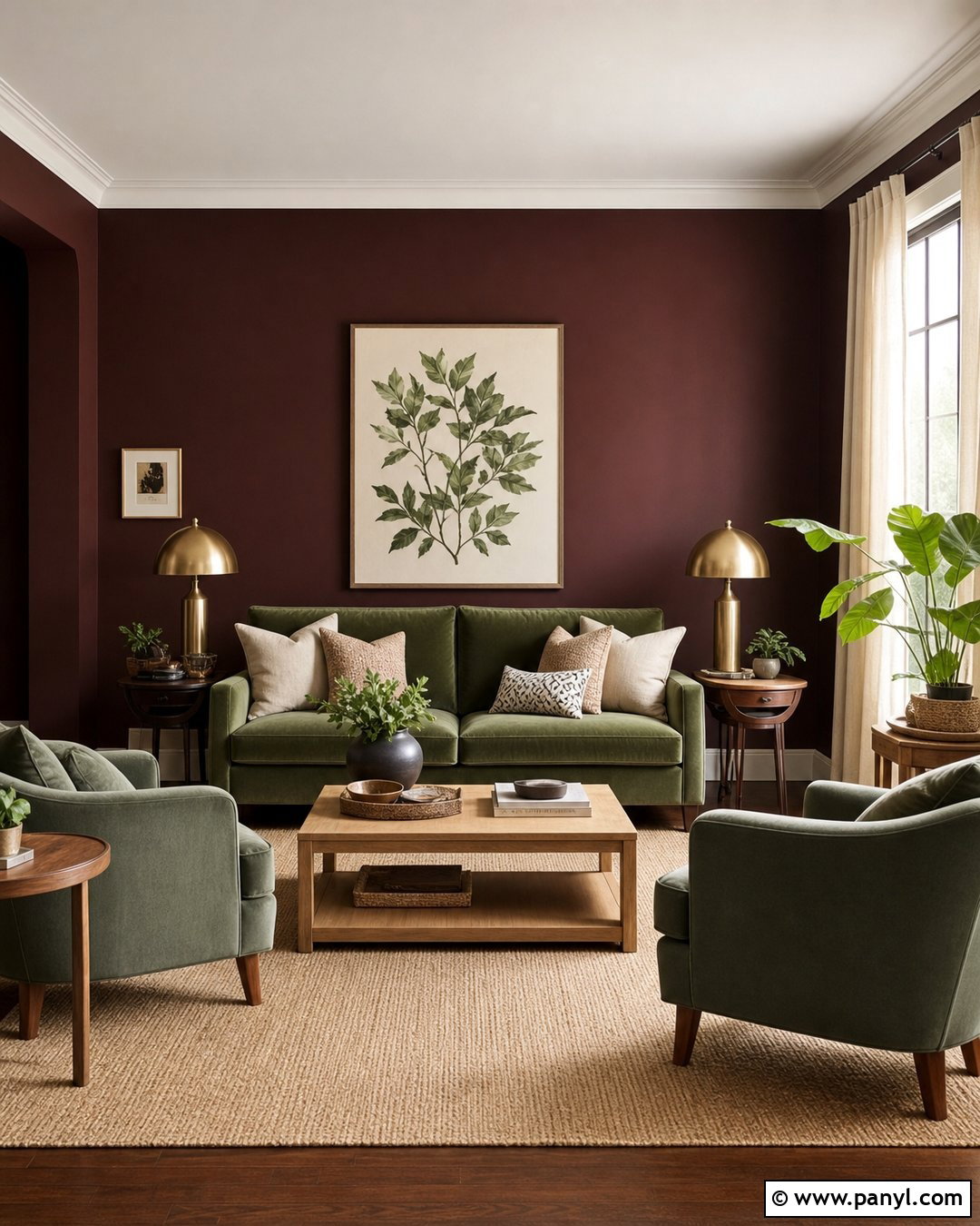 Dark Maroon Walls With Sage Green Decor - 20 Dark Maroon Walls