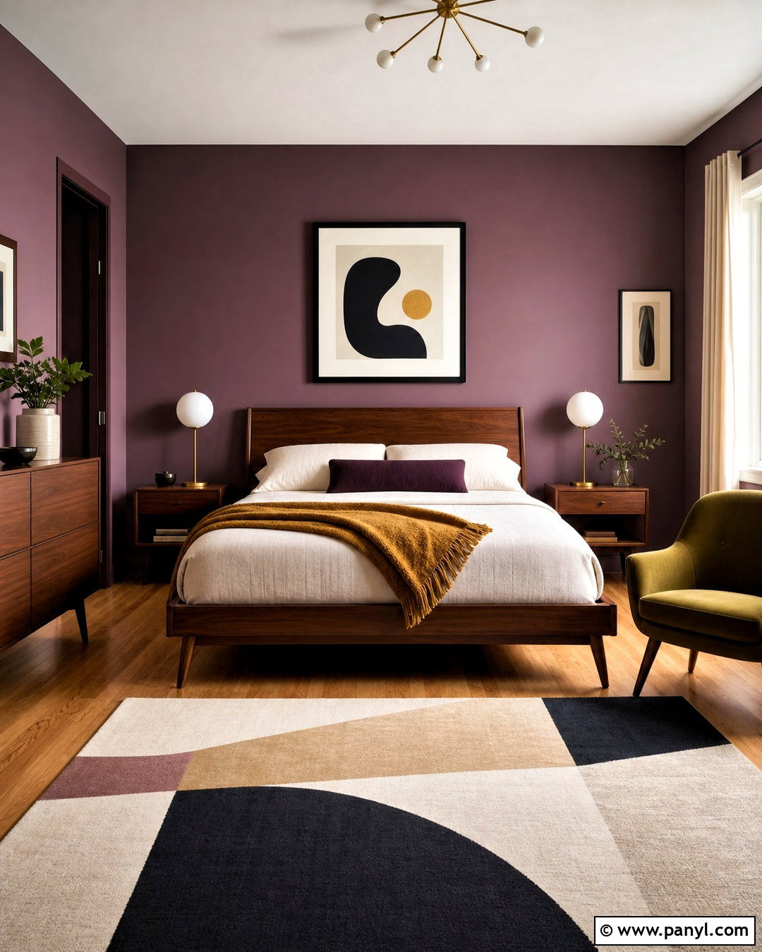 Dark Mauve Midcentury Bedroom - 20 dark mauve bedroom ideas
