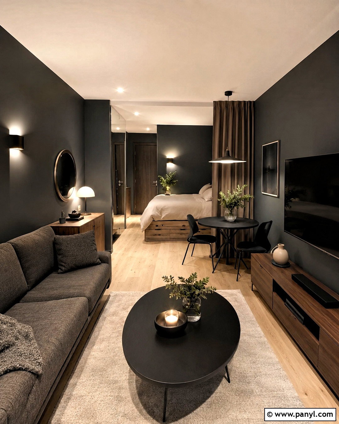Dark Minimalist Studio Apartment - 20 dark moody interior design ideas