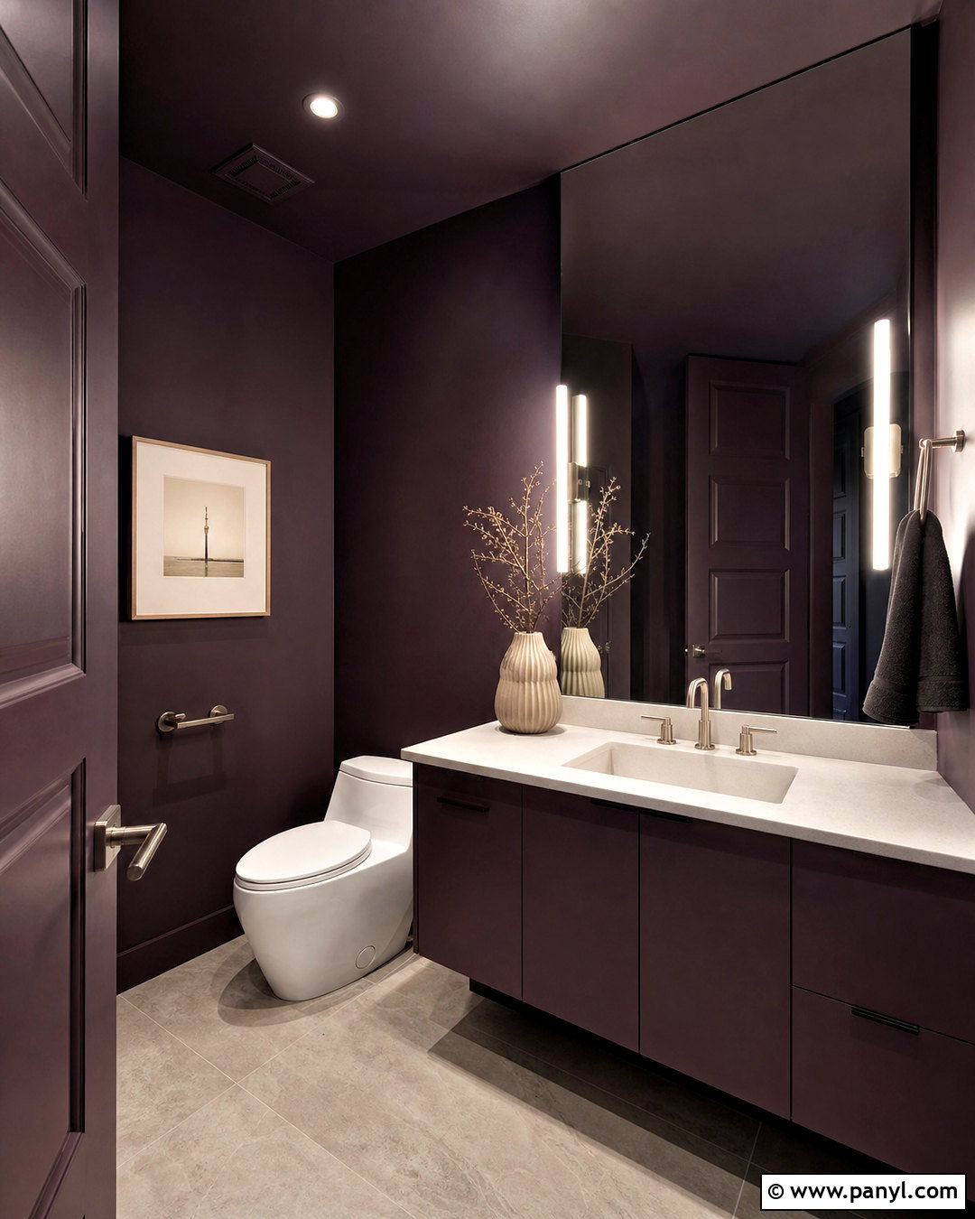Dark Modern Half Bathroom With Color Drenching - 20 dark half bathroom ideas