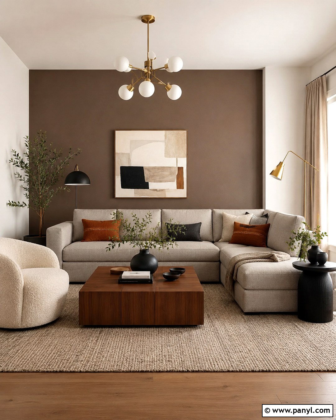 Dark Mushroom Accent Wall Living Room - 20 Mushroom Color Accent Wall Ideas