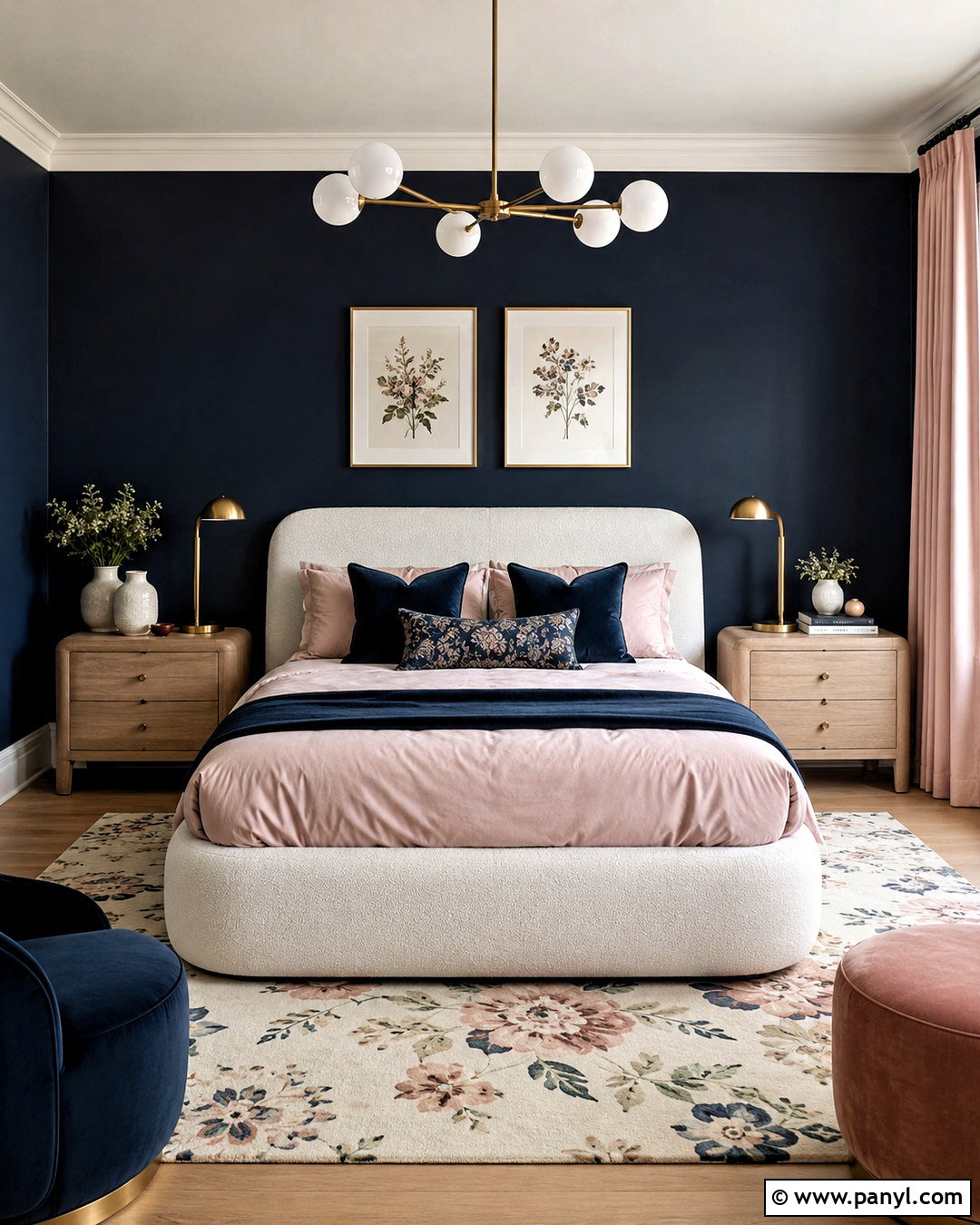Dark Navy And Blush Bedroom - 20 dark navy bedroom ideas