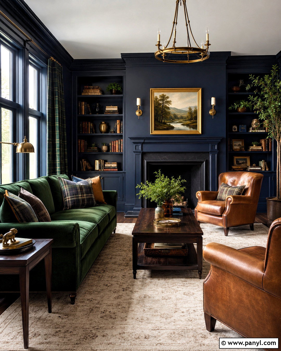 Dark Navy And Hunter Green Living Room - 20 blue and green living room color scheme ideas