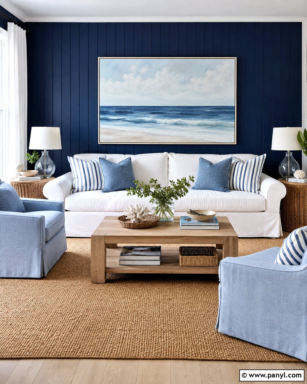 Dark Navy And White Coastal Living Room - 20 dark navy living room ideas