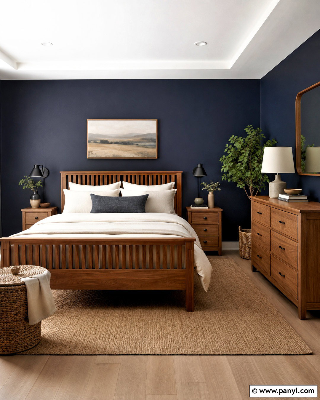 Dark Navy And Wood Bedroom - 20 dark navy bedroom ideas
