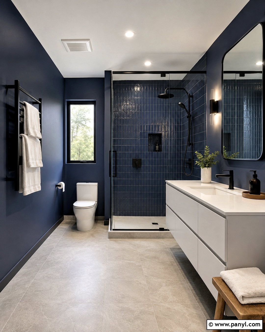Dark Navy Bathroom With Black Fixtures - 20 dark navy bathroom ideas