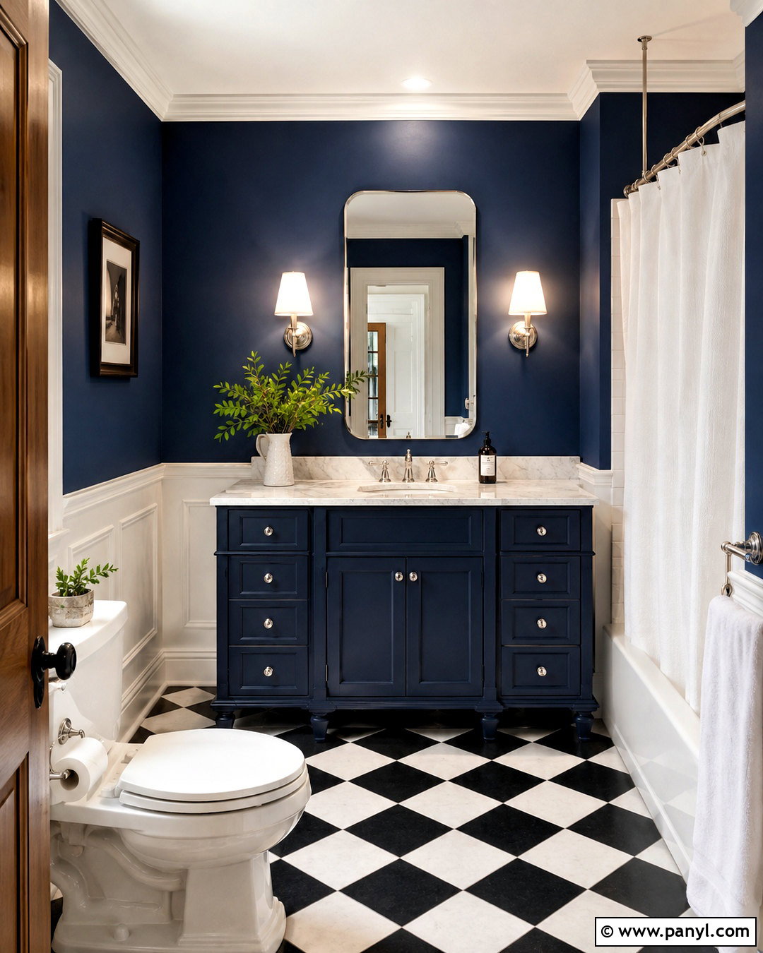Dark Navy Bathroom With Checkerboard Flooring - 20 dark navy bathroom ideas