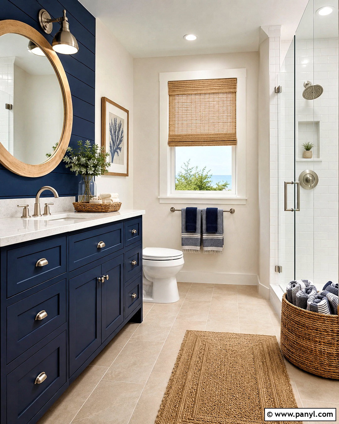 Dark Navy Bathroom With Coastal Decor - 20 dark navy bathroom ideas