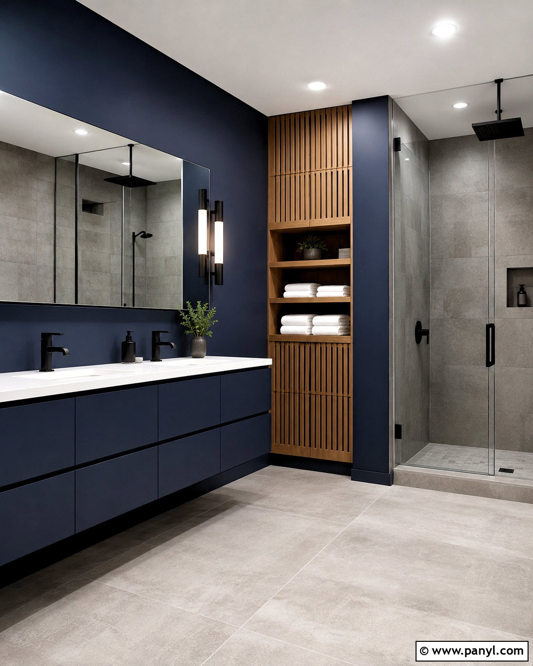 Dark Navy Bathroom With Concrete Tile - 20 dark navy bathroom ideas