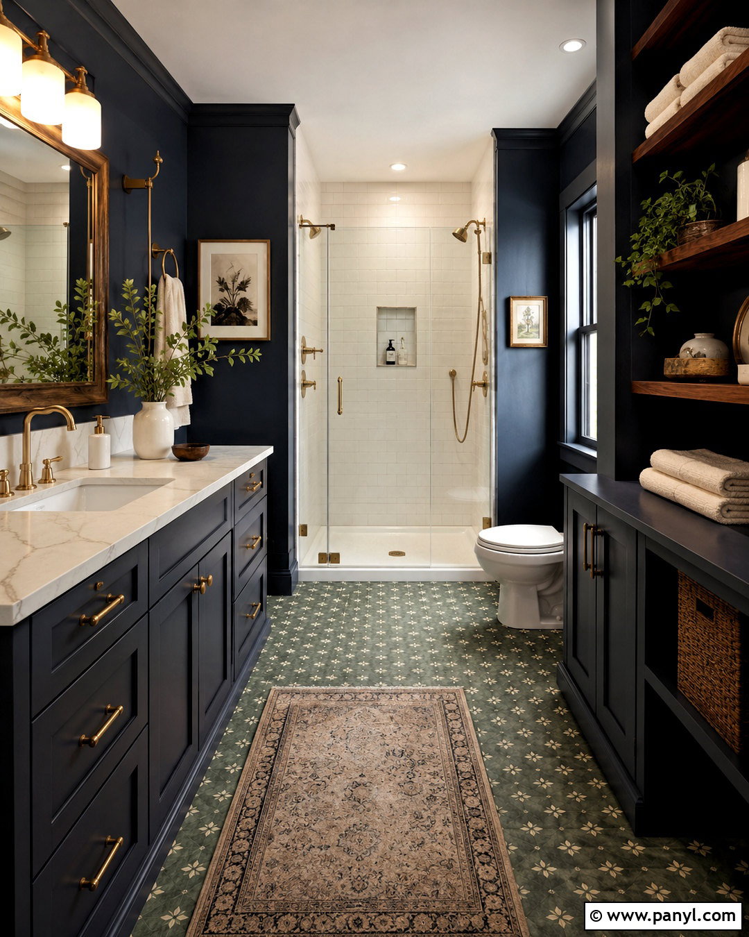 Dark Navy Bathroom With Green Accents - 20 dark navy bathroom ideas