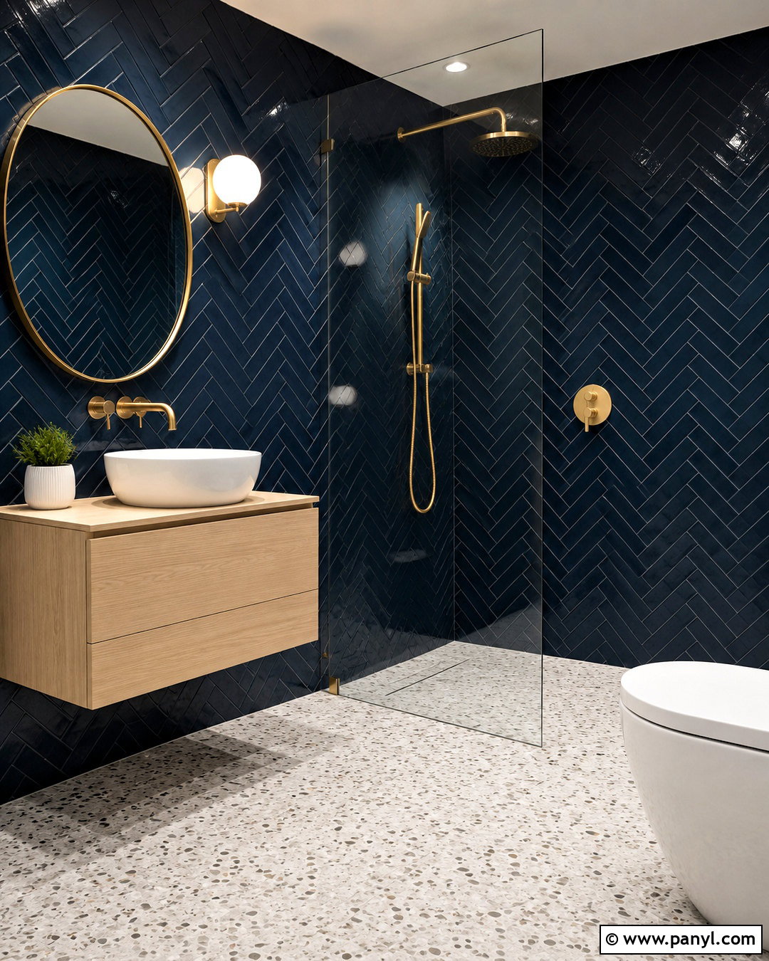 Dark Navy Bathroom With Herringbone Tile - 20 dark navy bathroom ideas