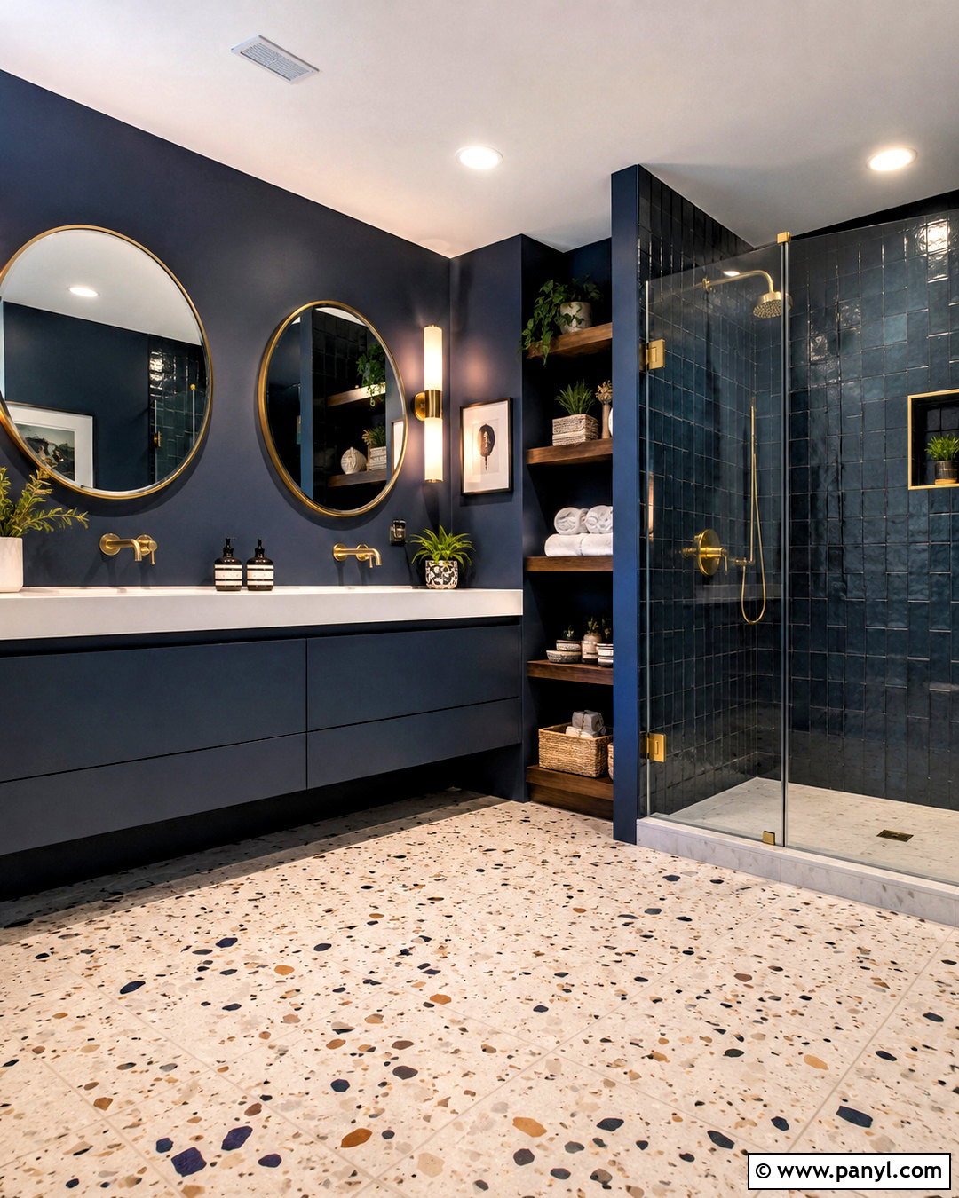 Dark Navy Bathroom With Terrazzo Tile - 20 dark navy bathroom ideas