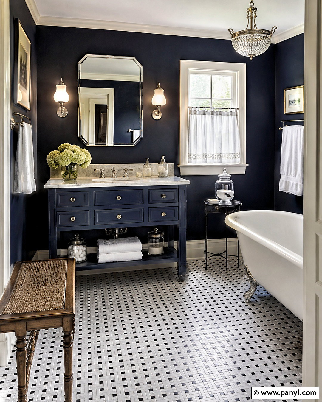 Dark Navy Bathroom With Vintage Details - 20 dark navy bathroom ideas