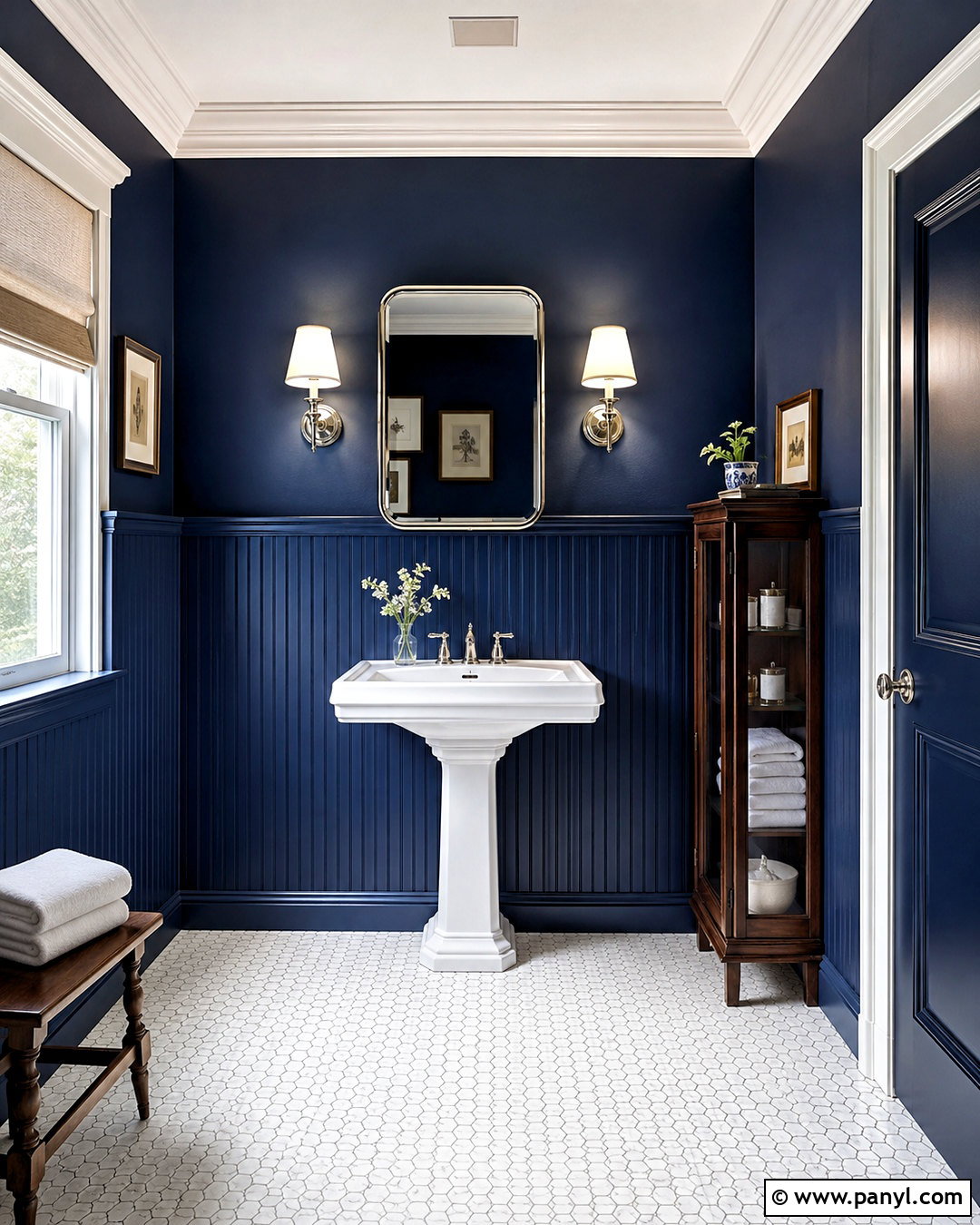Dark Navy Bathroom With Wall Paneling - 20 dark navy bathroom ideas