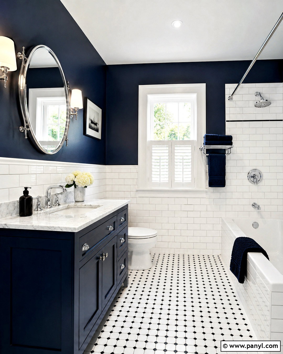 Dark Navy Bathroom With White Subway Tile - 20 dark navy bathroom ideas