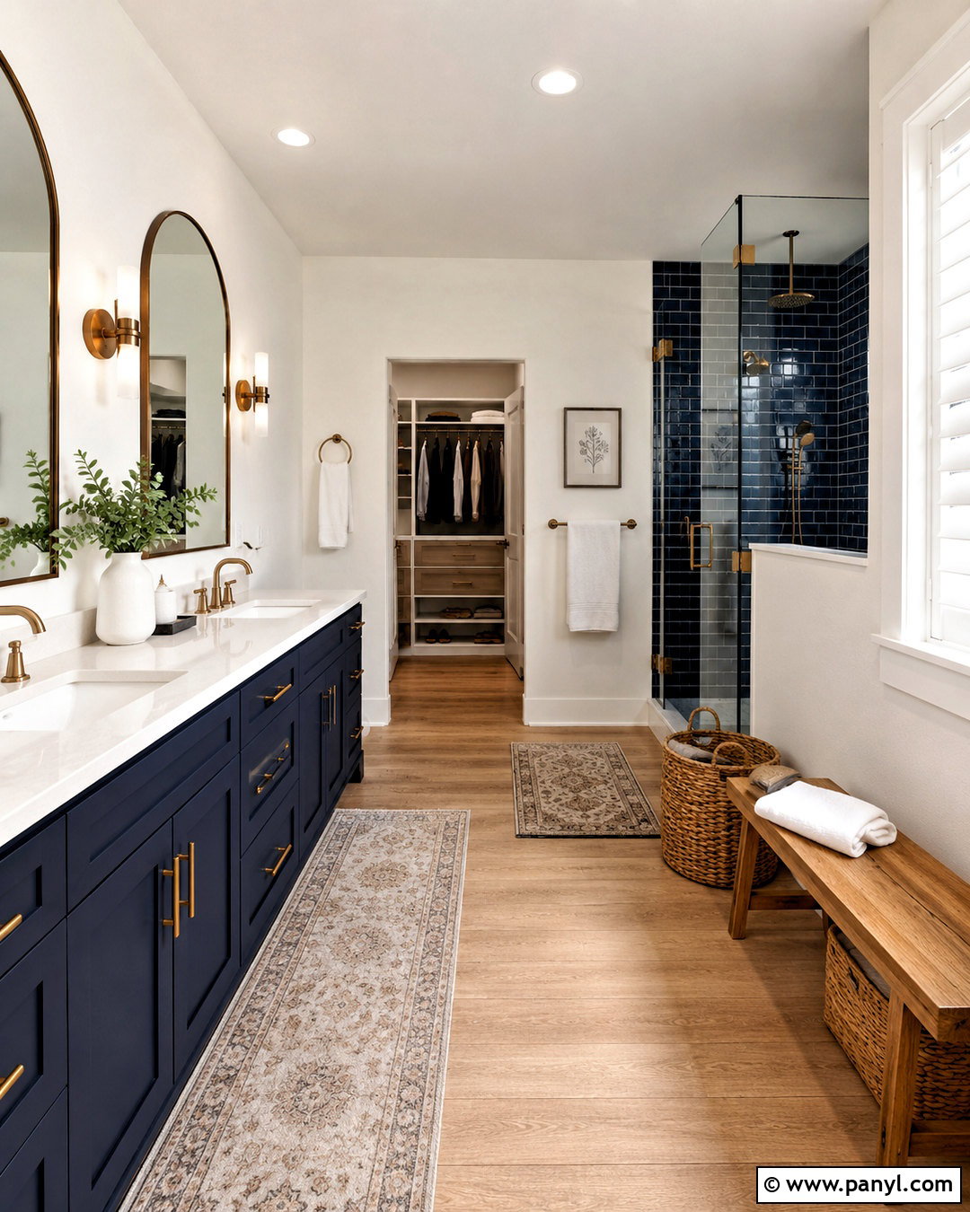 Dark Navy Bathroom With a Double Vanity - 20 dark navy bathroom ideas