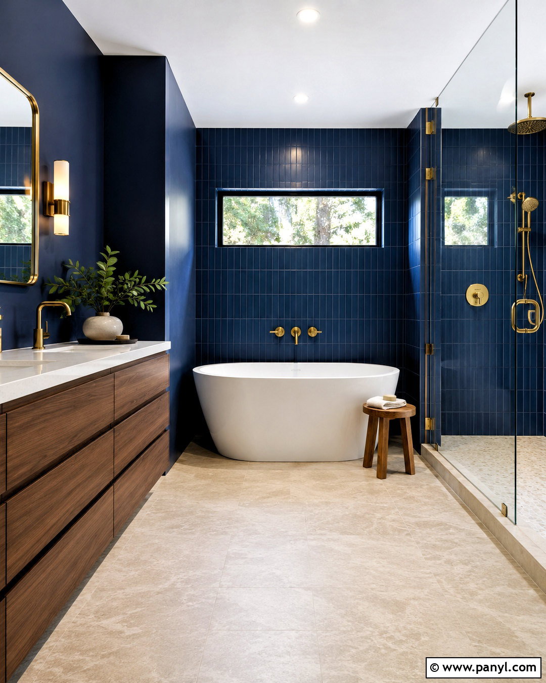 Dark Navy Bathroom With a Freestanding Tub - 20 dark navy bathroom ideas