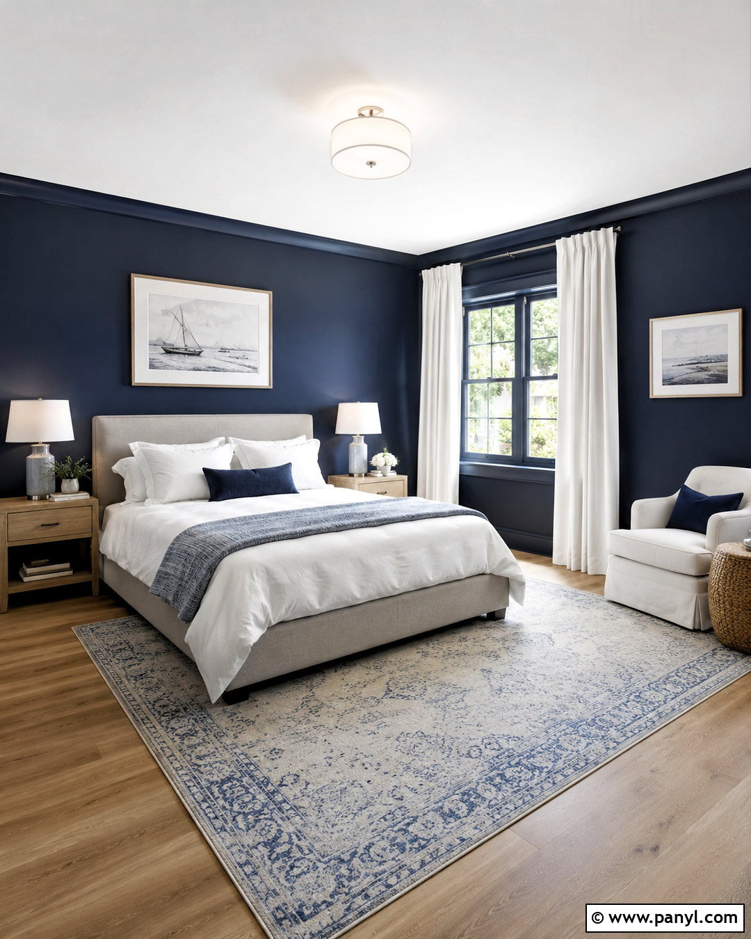 Dark Navy Bedroom With White Bedding - 20 dark painted bedrooms