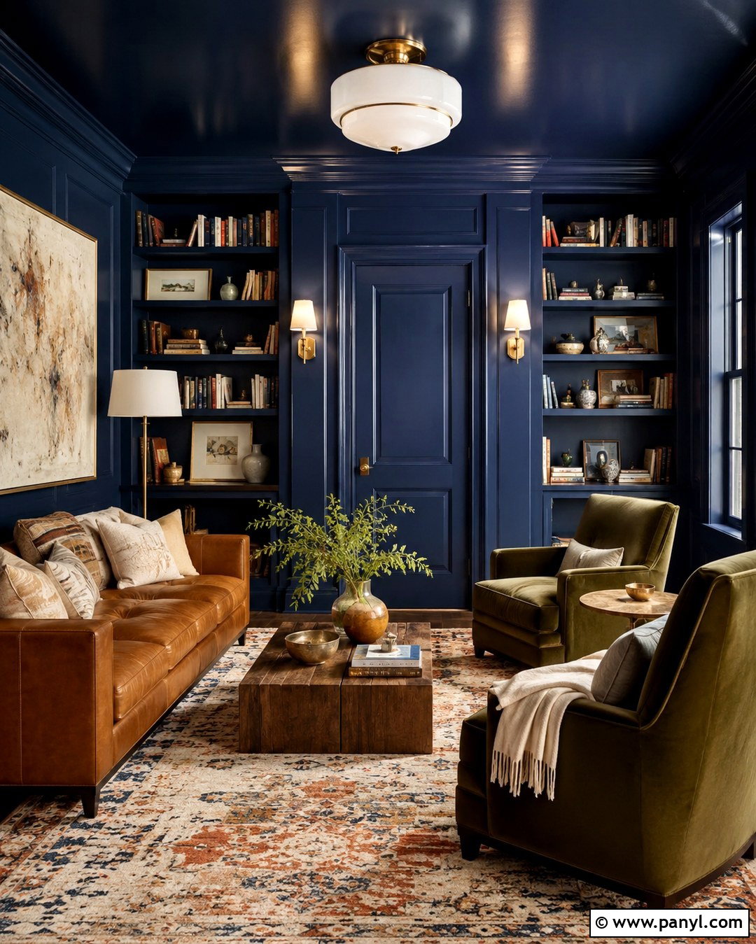 Dark Navy Blue Color Drenched Room - 20 Dark Navy Blue Wall Ideas
