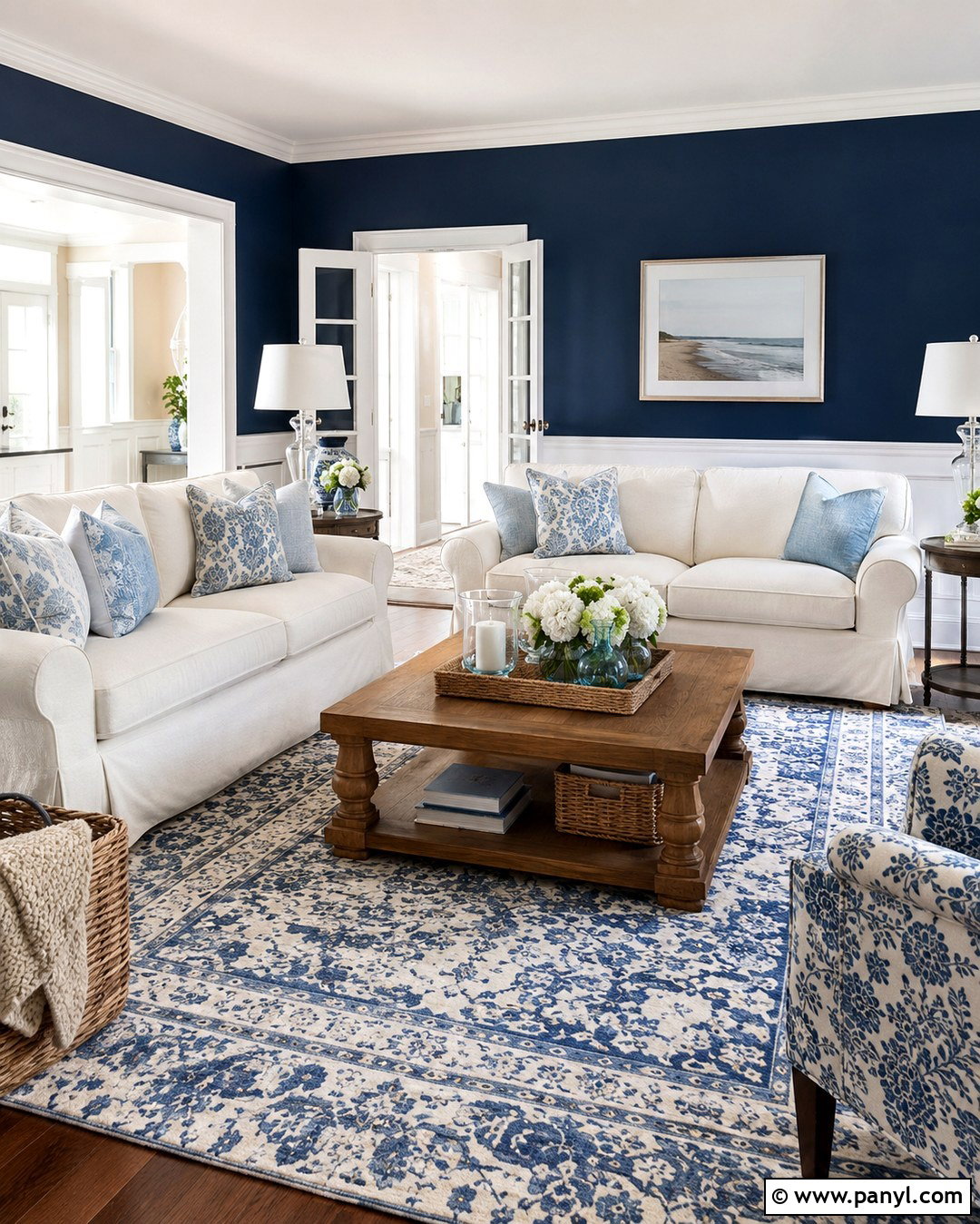 Dark Navy Blue Wall With White Trim - 20 Dark Navy Blue Wall Ideas