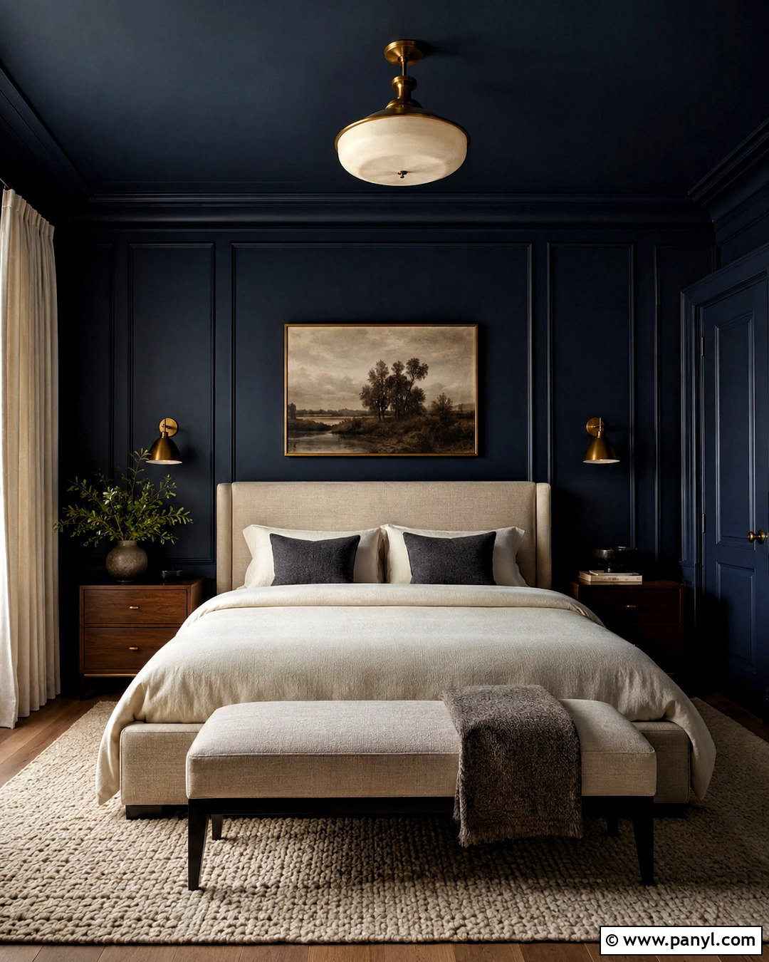 Dark Navy Color Drenched Bedroom - 20 dark navy bedroom ideas