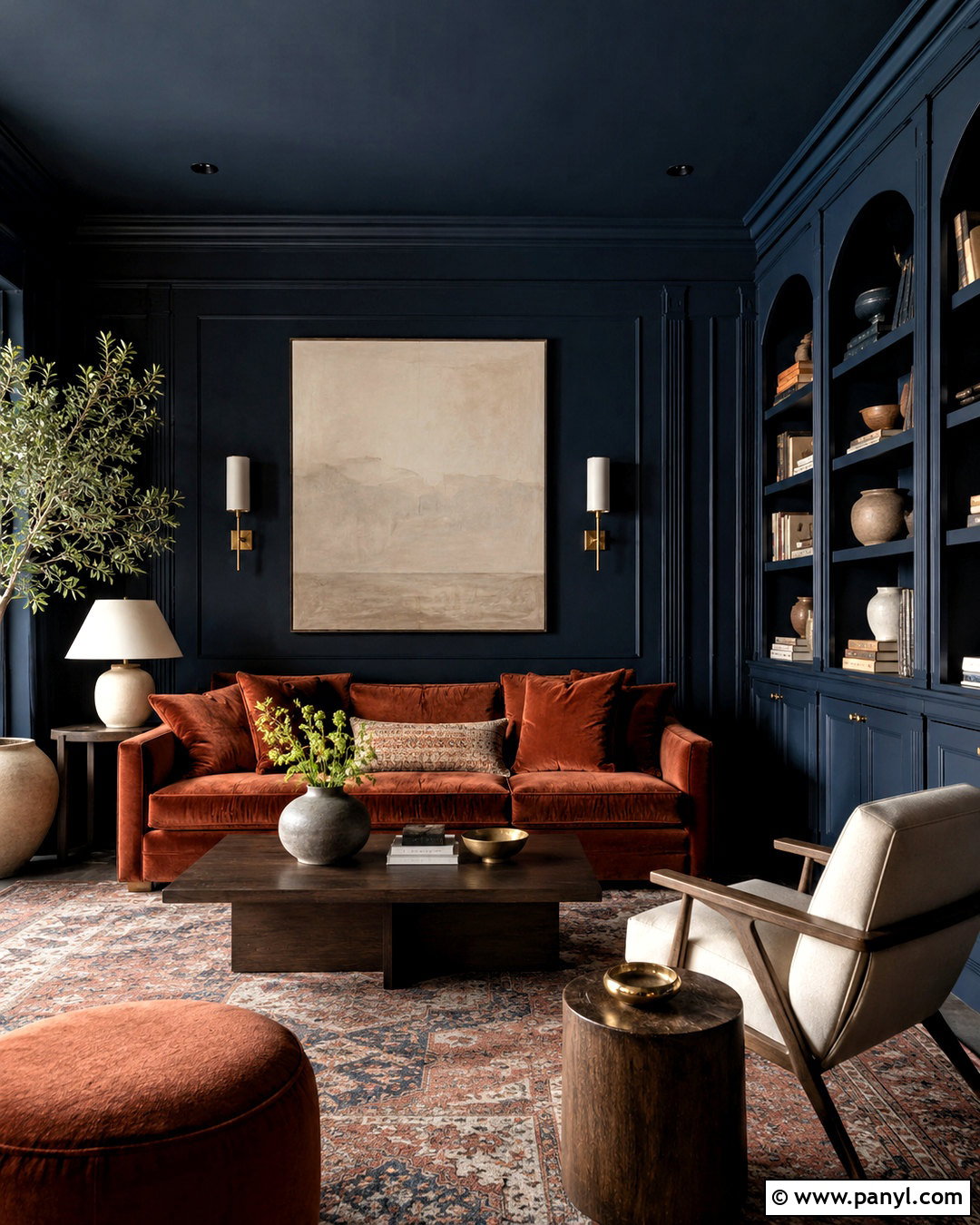 Dark Navy Color Drenched Living Room - 20 dark navy living room ideas
