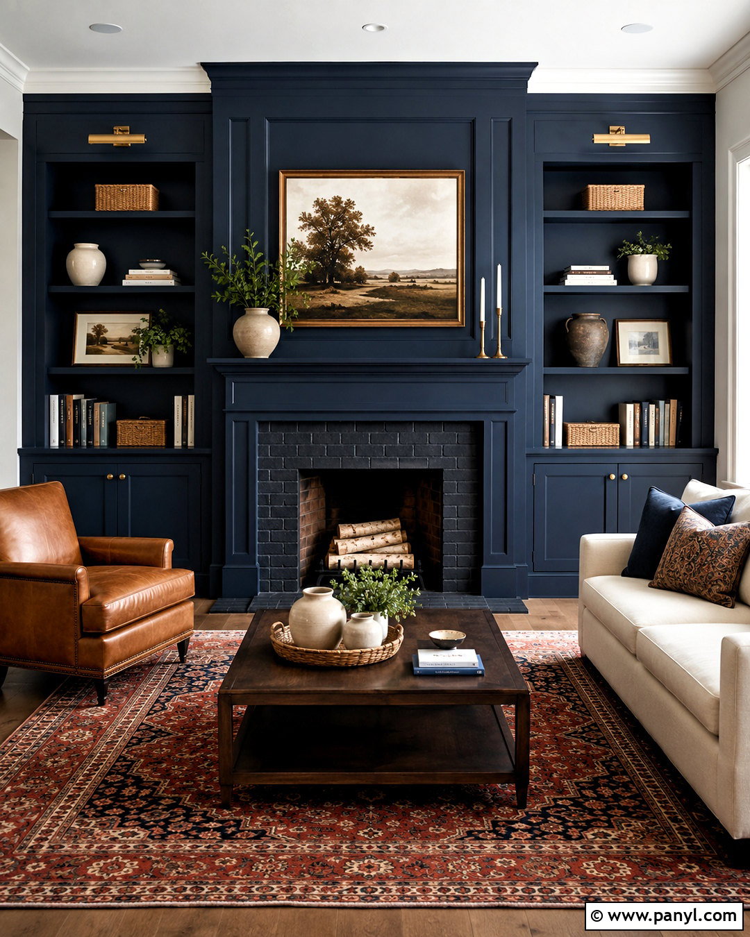 Dark Navy Fireplace With Built-Ins - 20 dark painted fireplace ideas
