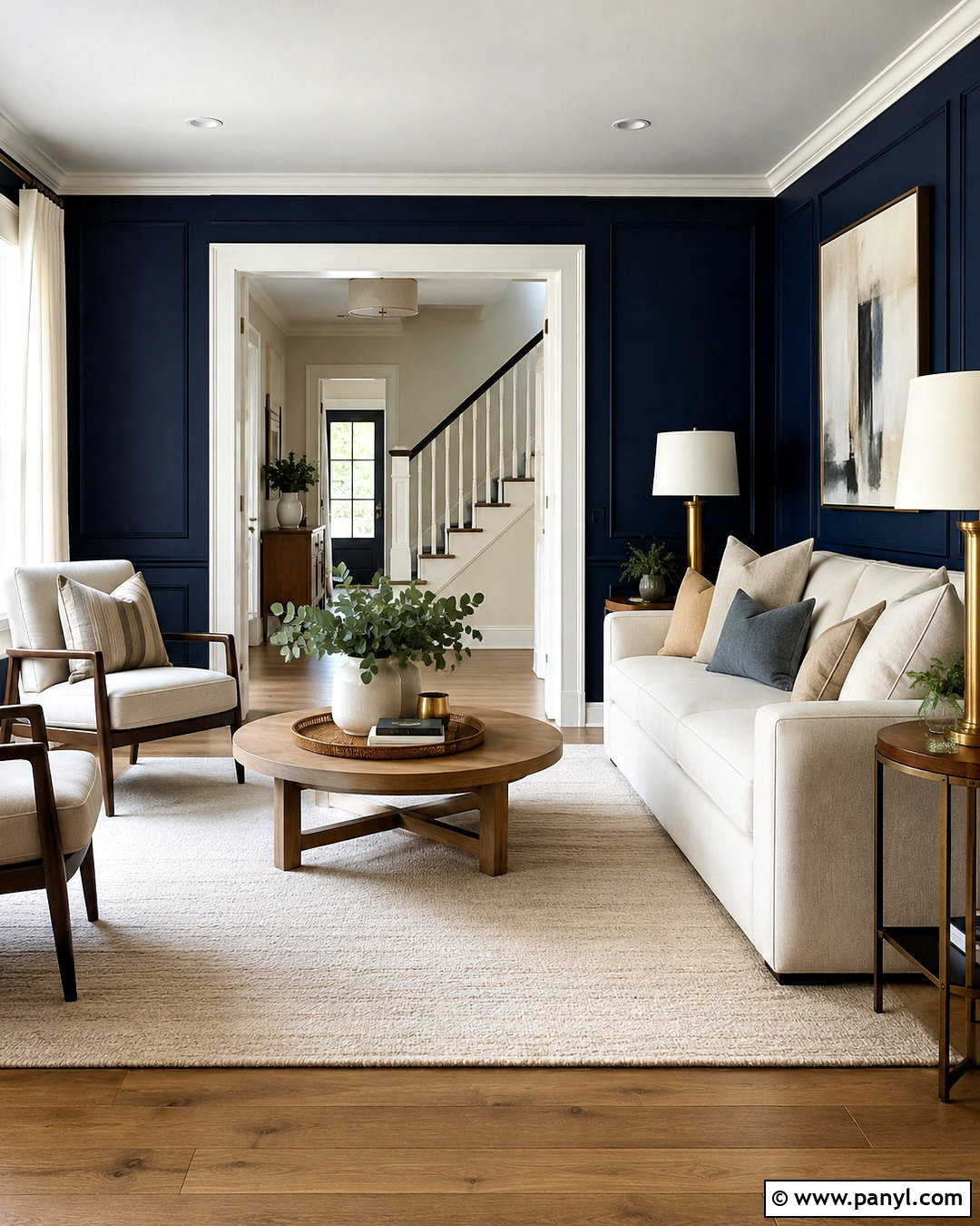 Dark Navy Living Room With Cream Sofa - 20 dark navy living room ideas