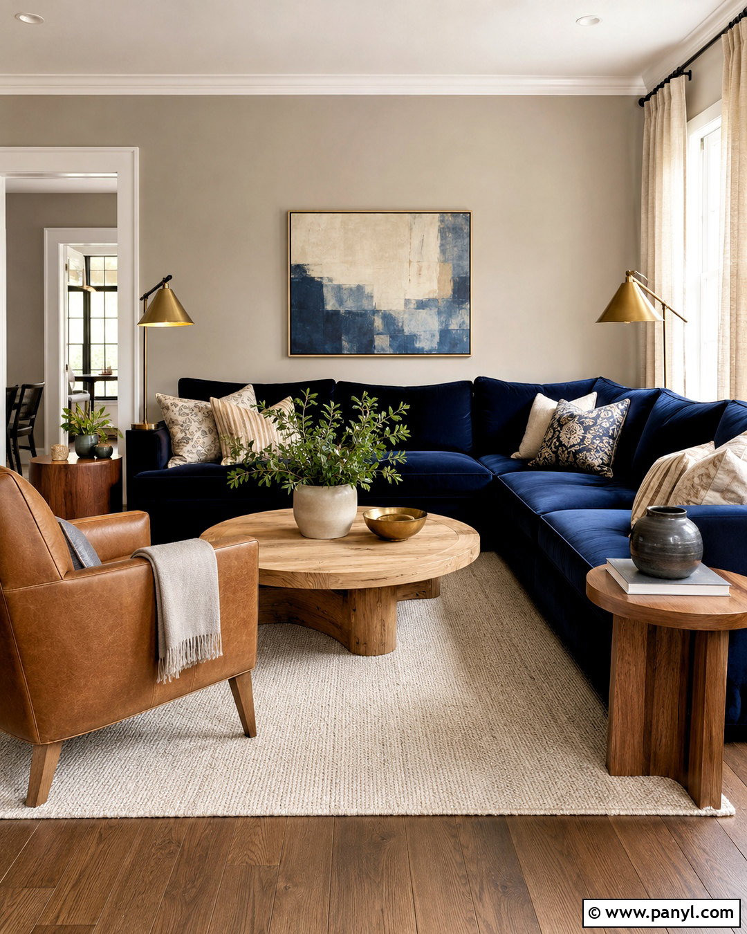 Dark Navy Living Room With Velvet Sectional - 20 dark navy living room ideas