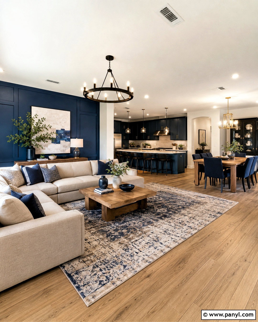 Dark Navy Open Concept Living Room - 20 dark navy living room ideas