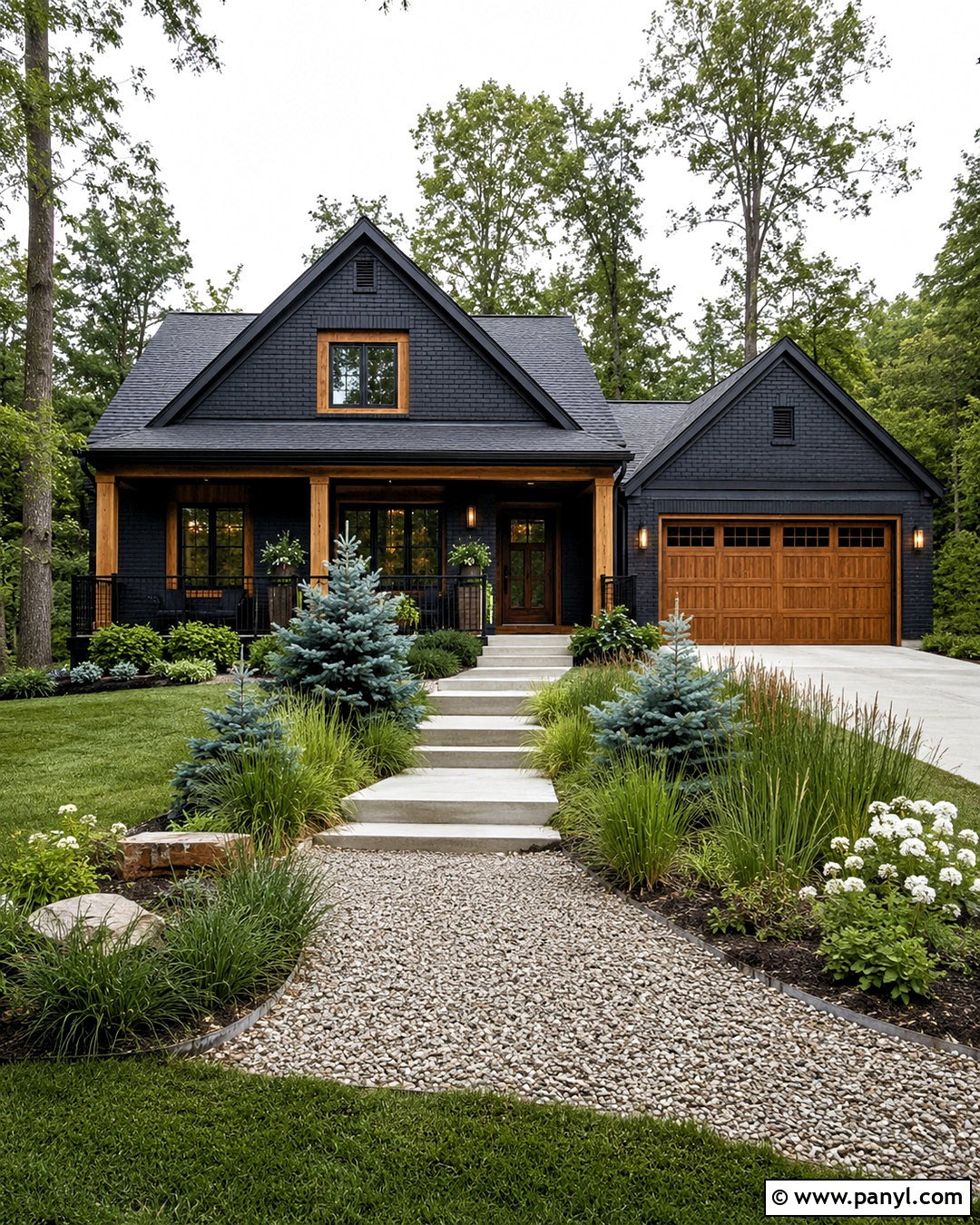 Dark Navy Painted Brick With Wood Trim - 20 dark painted brick exterior ideas