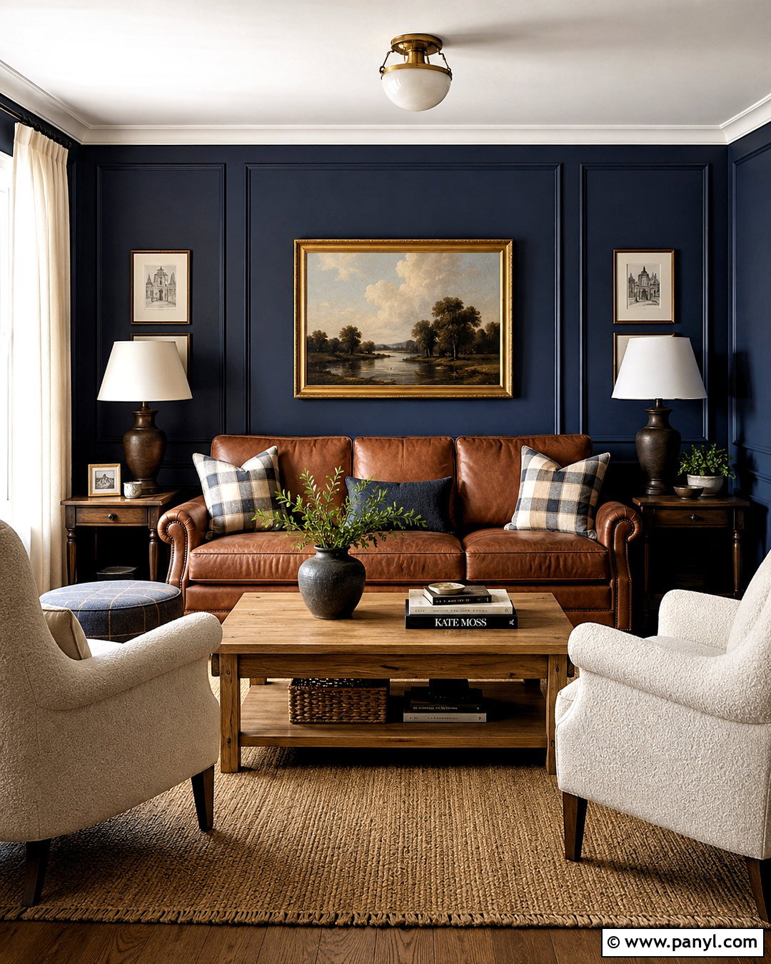 Dark Navy Paneled Living Room - 20 dark navy living room ideas