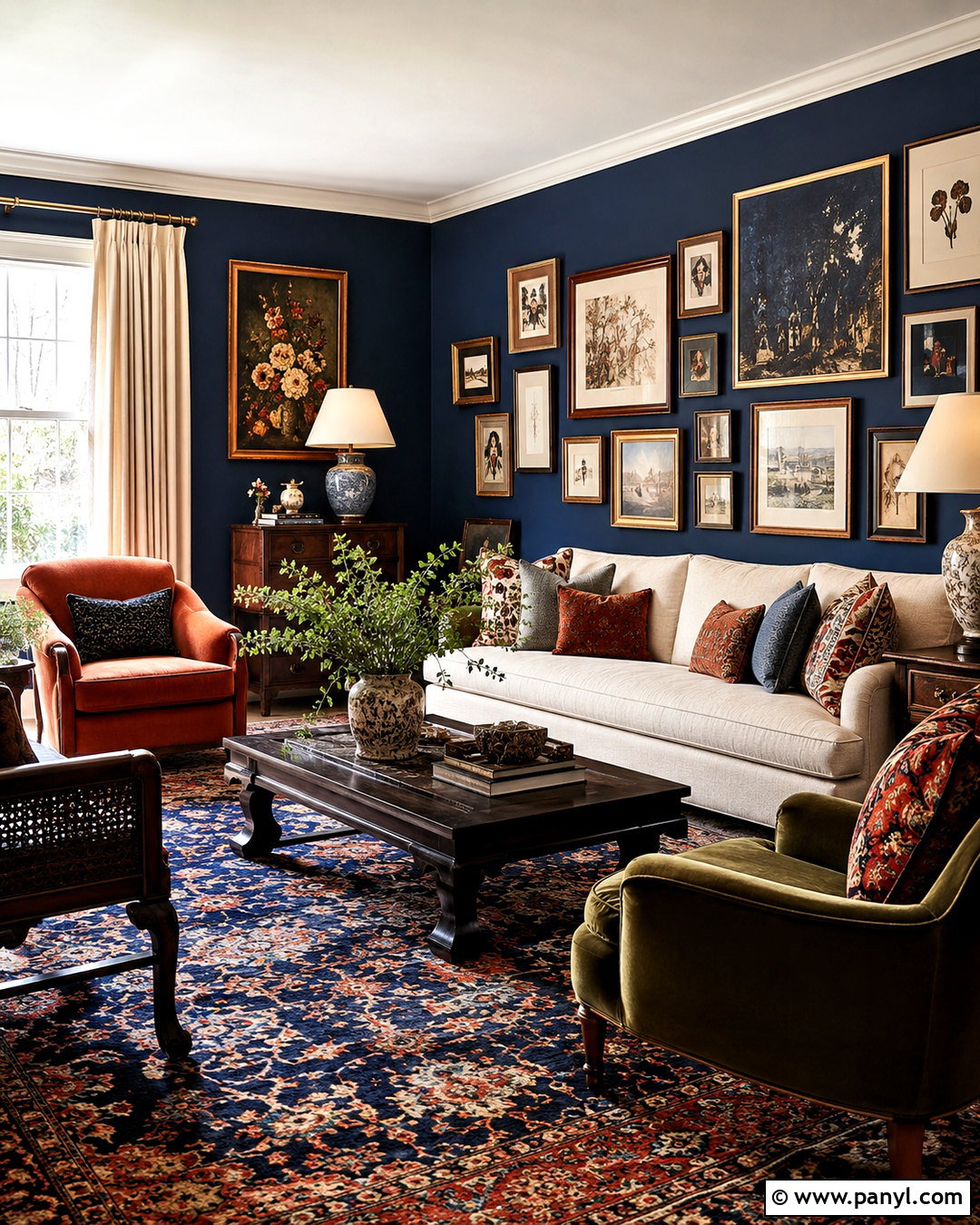 Dark Navy Patterned Living Room - 20 dark navy living room ideas