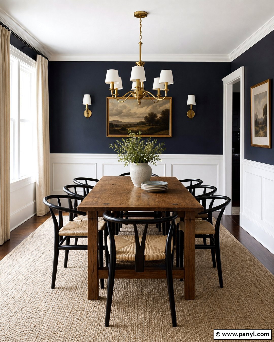 Dark Navy Top Half With White Wainscoting - 20 Dark Paint Top Half Of Wall Ideas