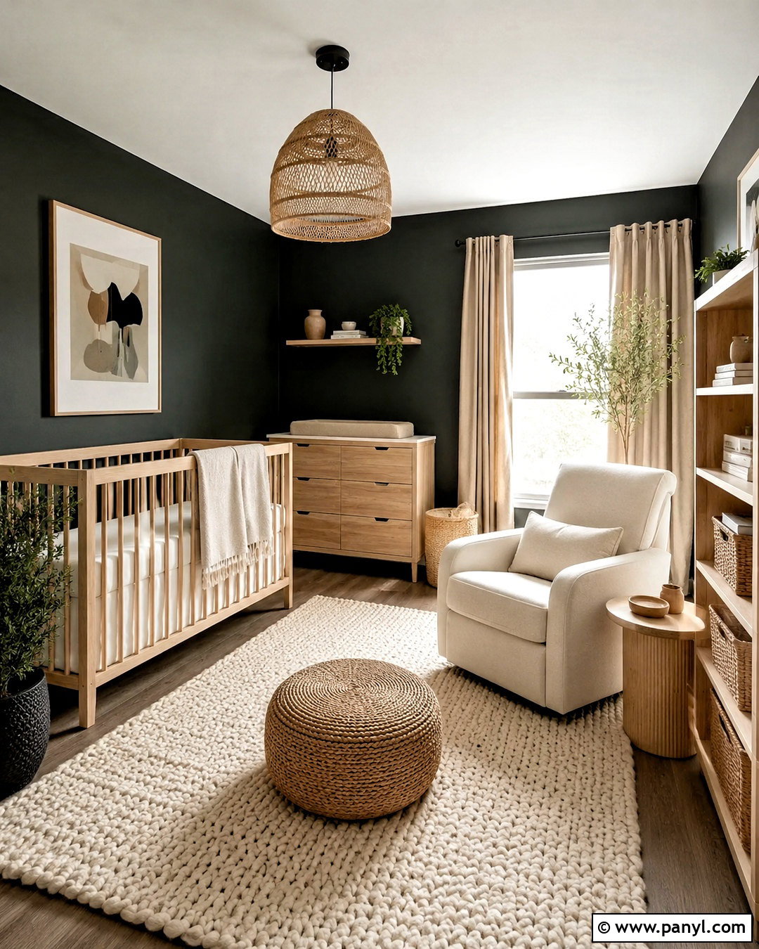 Dark Nursery With Natural Wood - 20 dark nursery ideas