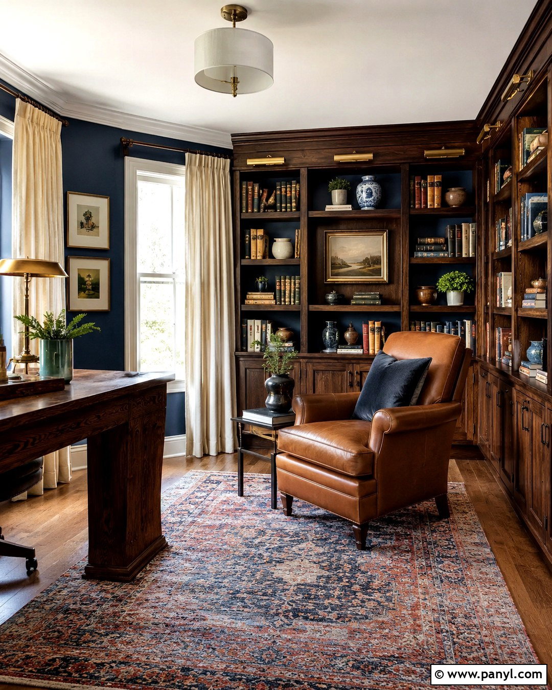 Dark Oak And Deep Navy Walls - 20 Wood And Wall Color Combination Ideas