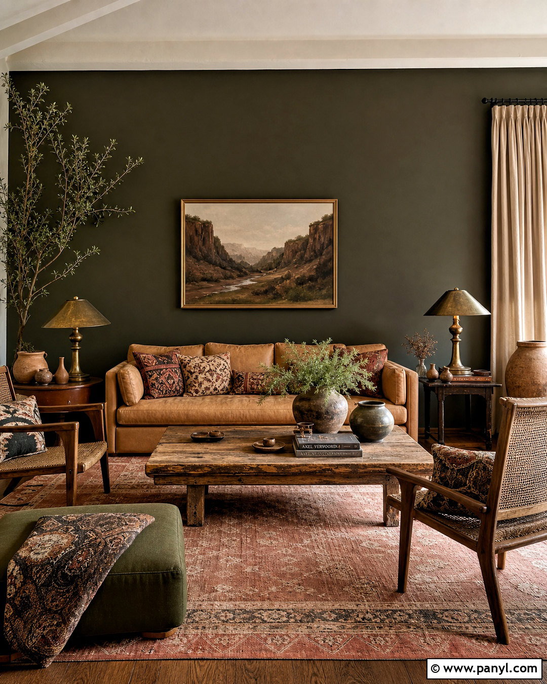 Dark Olive Accent Wall - 20 dark accent wall living room ideas