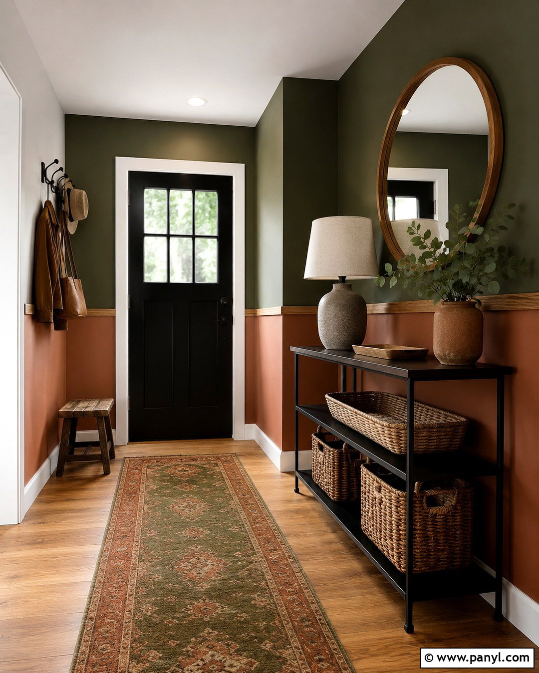 Dark Olive And Clay Entryway Walls - 20 Two Tone Walls Dark On Top Ideas