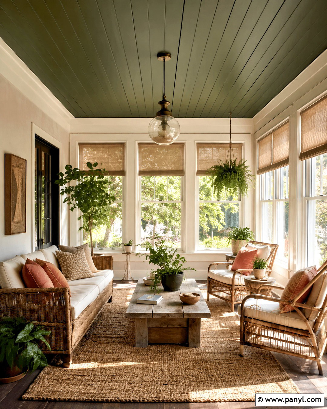 Dark Olive Ceiling Sunroom - 20 dark painted ceiling ideas