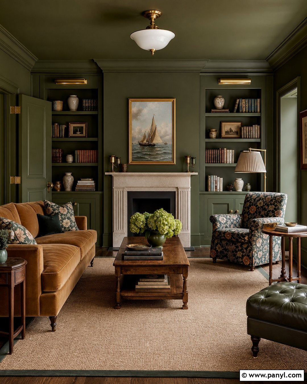 Dark Olive Color-Drenched Walls - 25 Dark Olive Walls